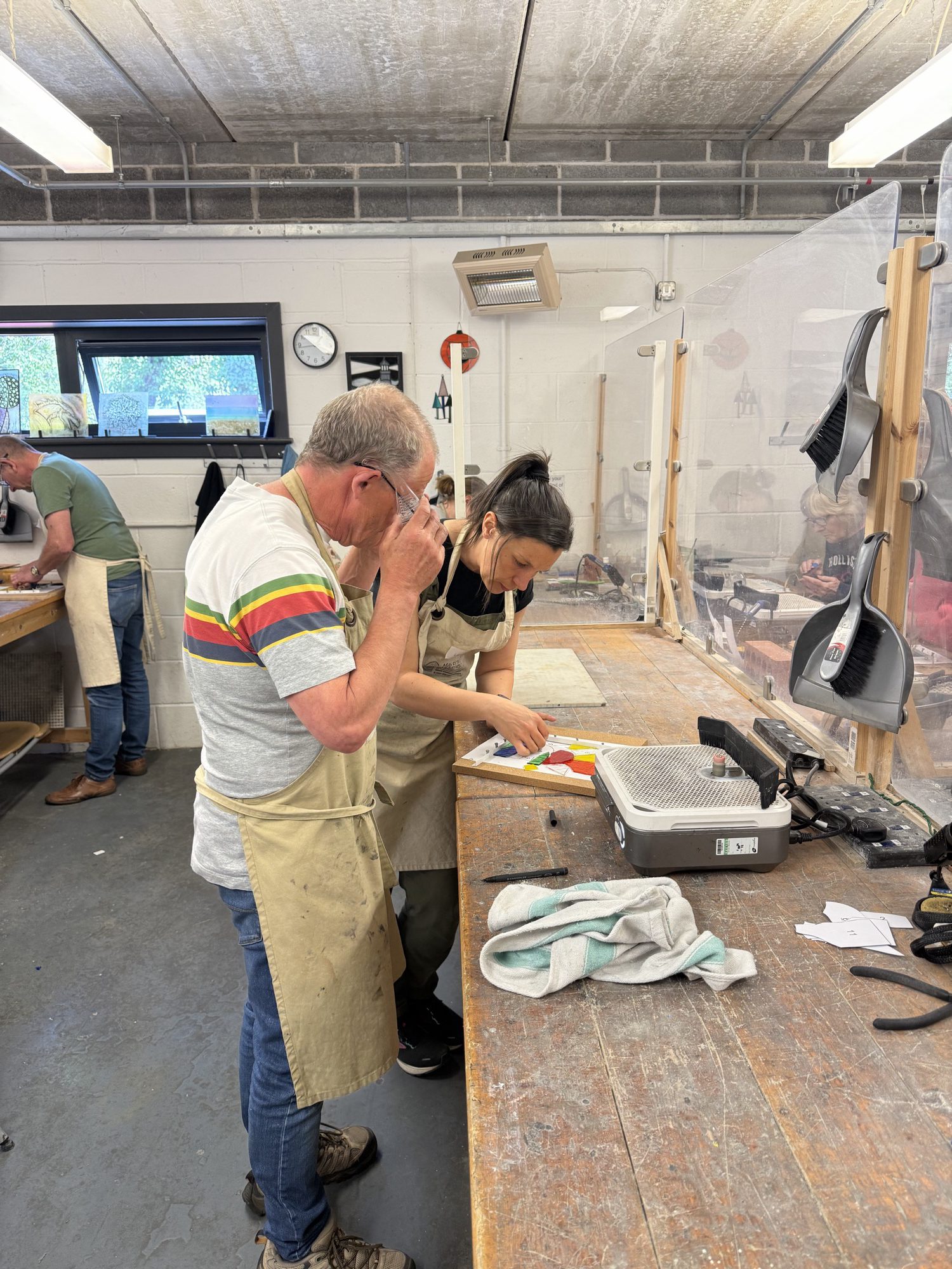 Stained glass workshop class in session