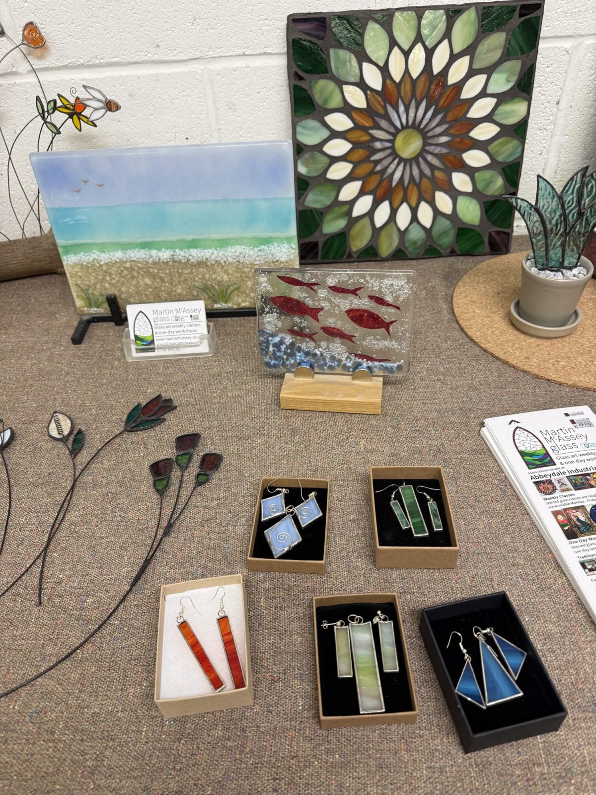 stained glass workshop materials close up
