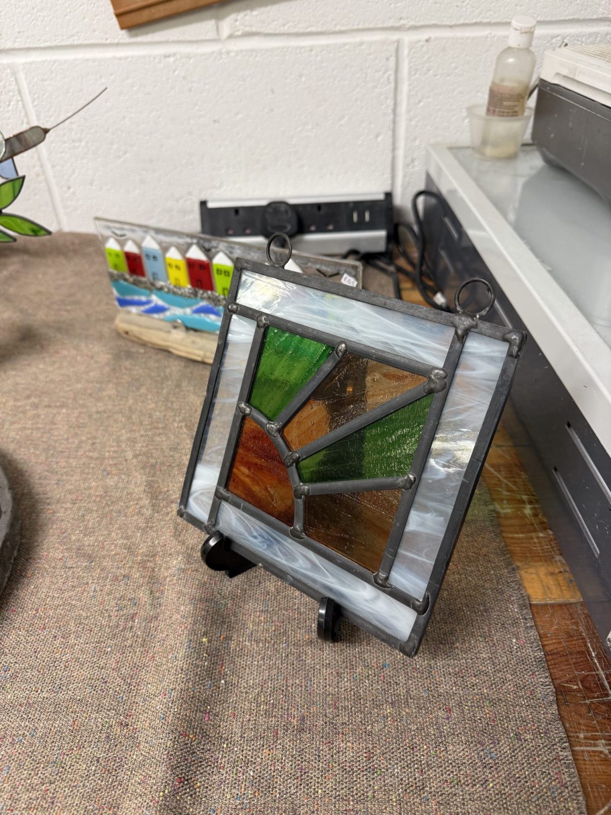 stained glass workshop process close up