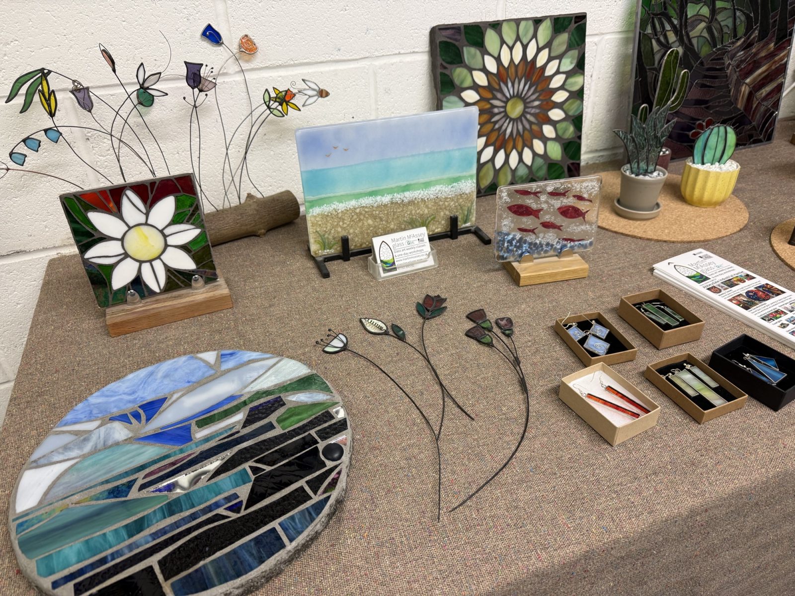 stained glass workshop student work display board