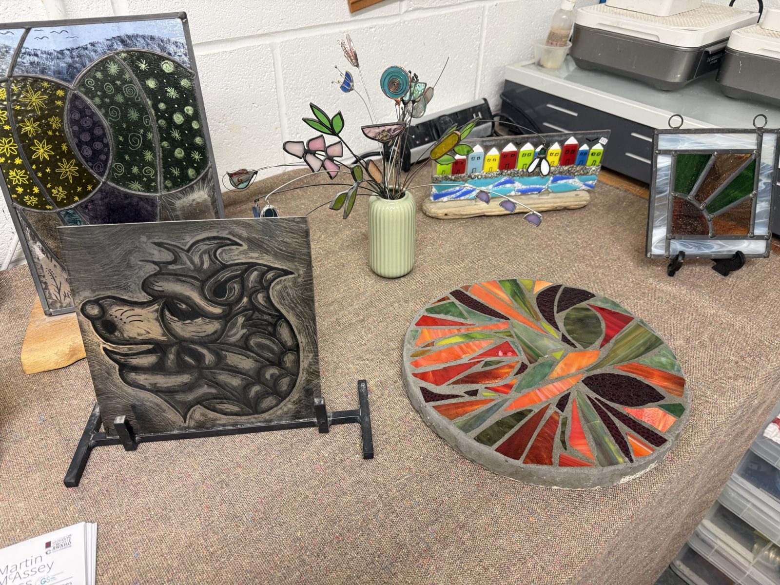 stained glass workshop tools work surface