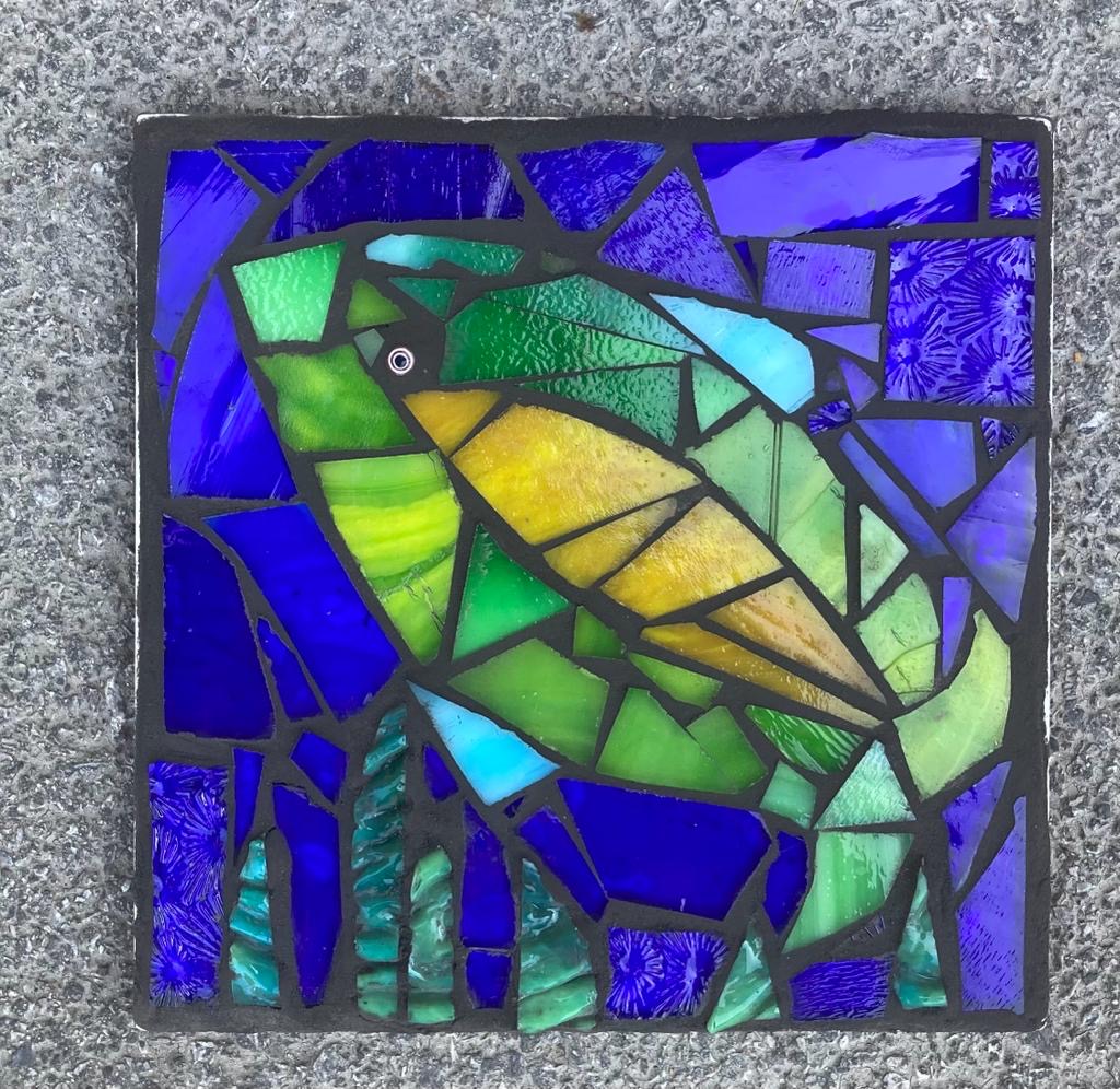 Student mosaic fish blue yellow