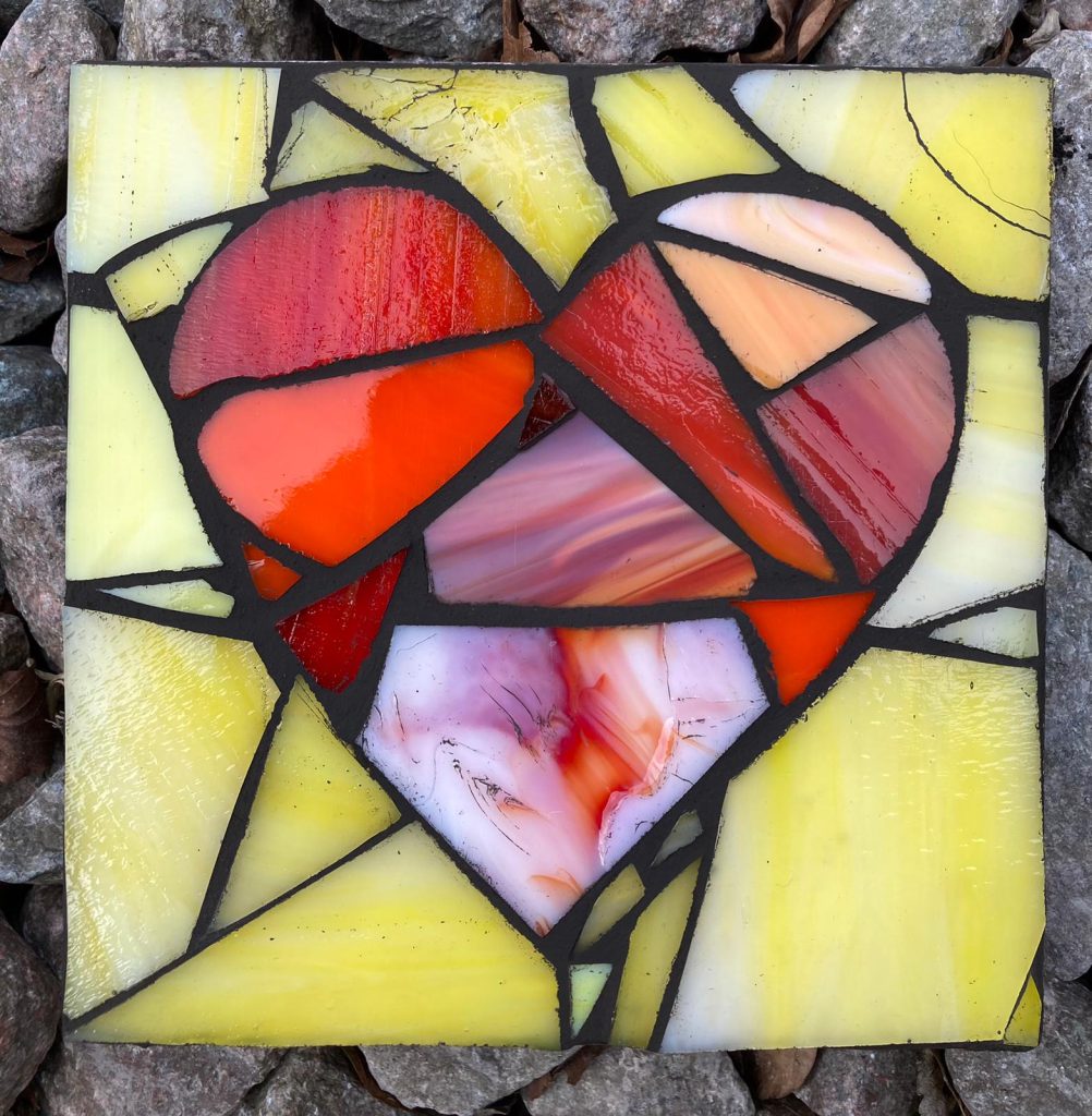 Student mosaic heart red yellow