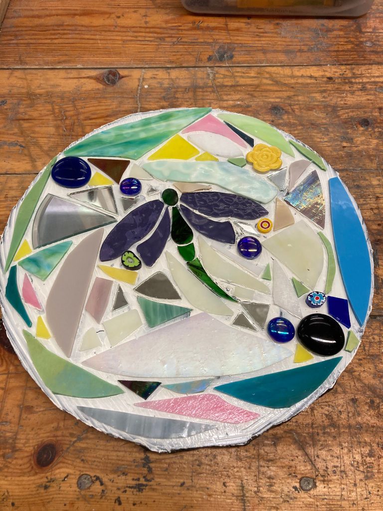 Student mosaic stepping stone dragonfly purple