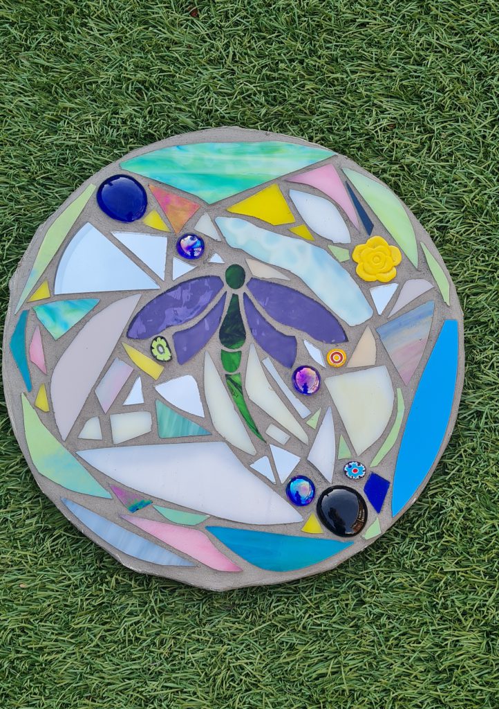 Student mosaic stepping stone dragonfly purple