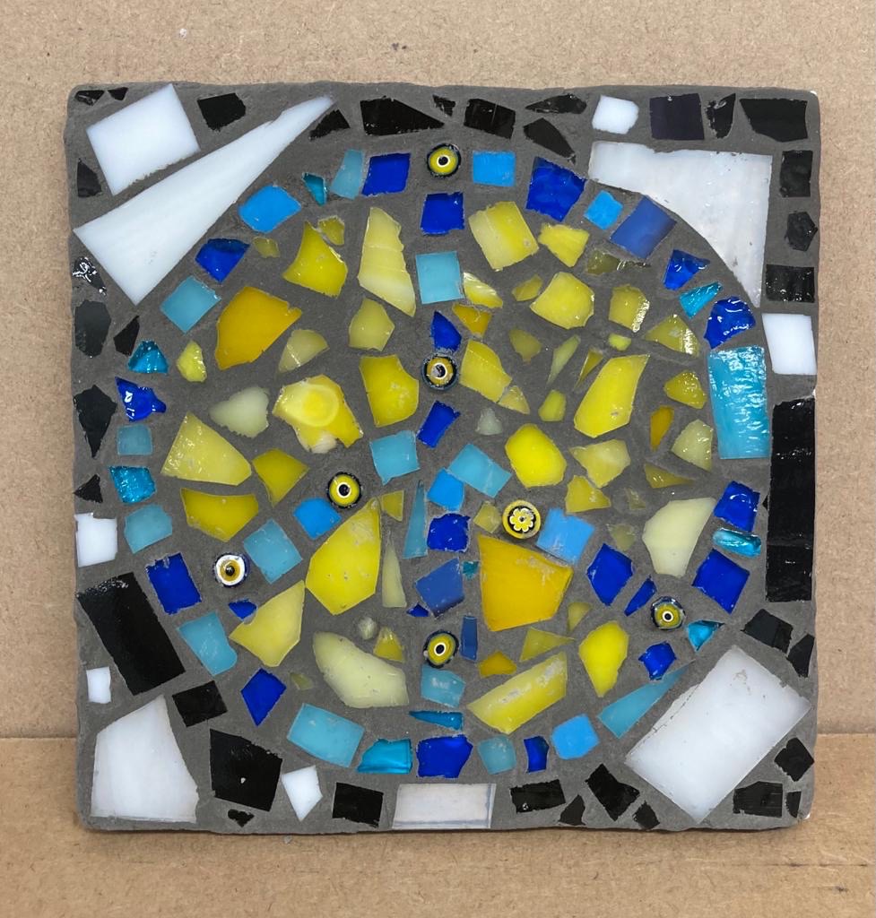 Student mosaic stepping stone sunburst yellow black