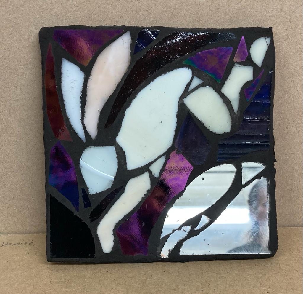 Student mosaic tile hare leaping purple