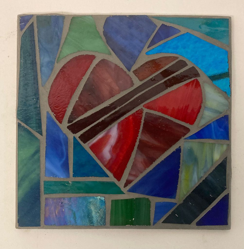 Student mosaic tile heart purple orange frame