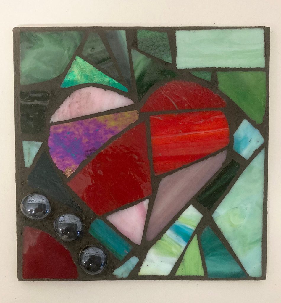 Student mosaic tile heart red blue