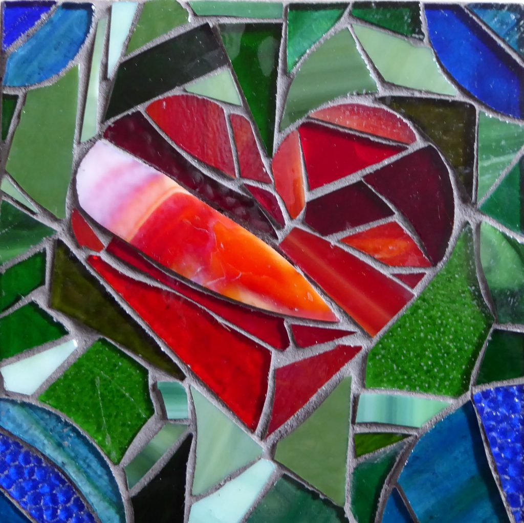 Student mosaic tile heart red green