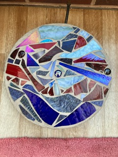 Student mosaic tile heart red orange blue