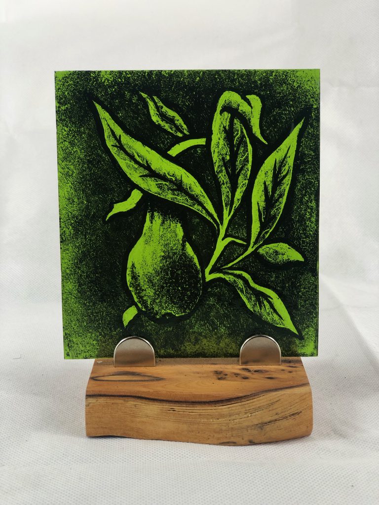student-painted-glass-avocado-botanical-green