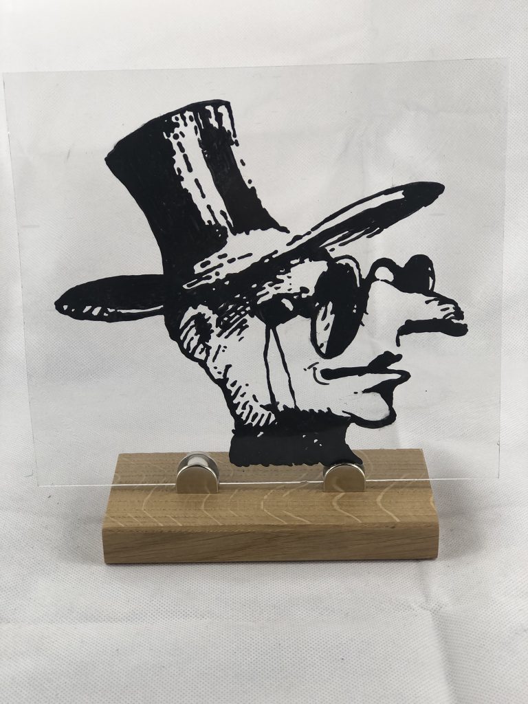 Student painted glass top hat sunglasses figure clear