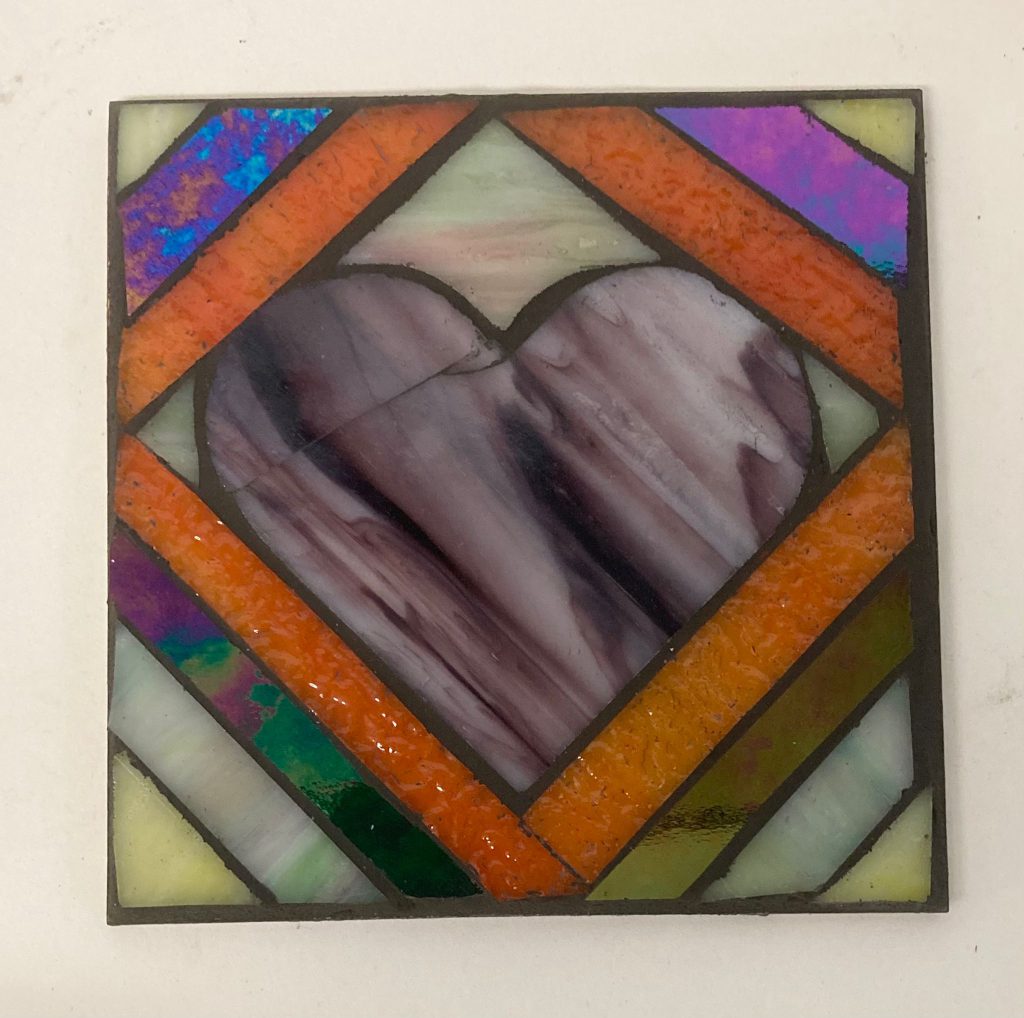 Student stained glass heart purple