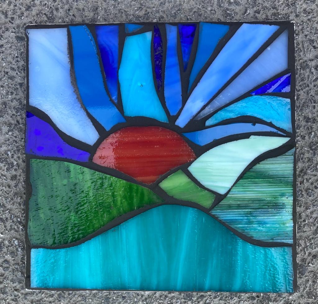 Student stained glass sunrise seascape