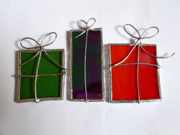 Stained glass Christmas present decorations