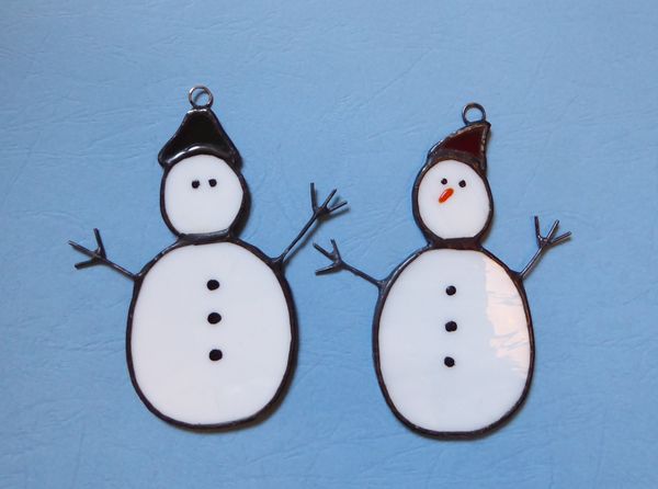 Pair of stained glass snowmen decorations