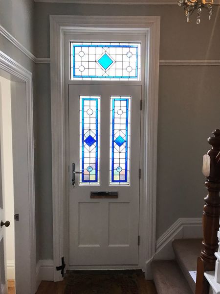 Commission white door blue diamond lights