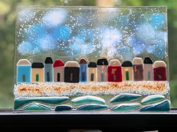Student fused glass houses panel