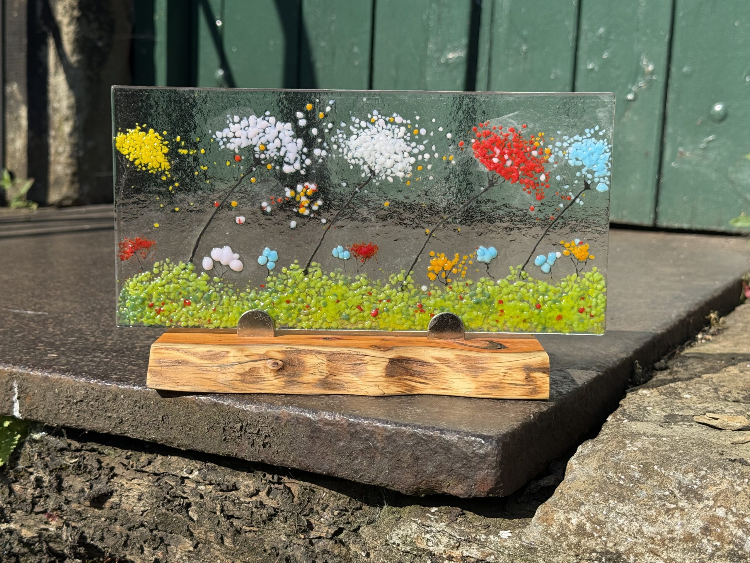 Fused glass panel — wildflower meadow in summer colours
