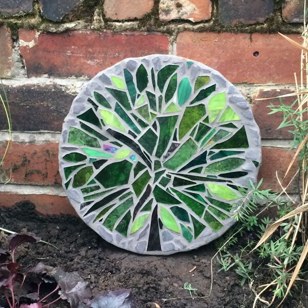 Student mosaic stepping stone green tree