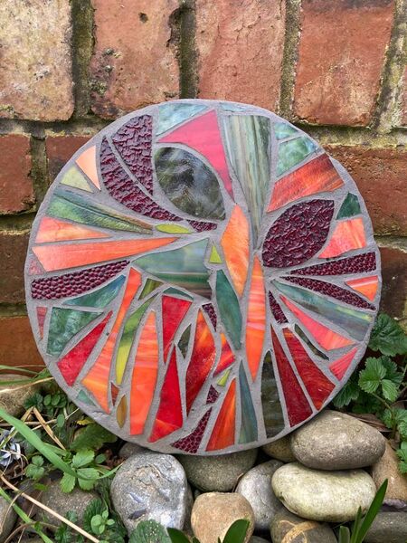 Student mosaic stepping stone red bird